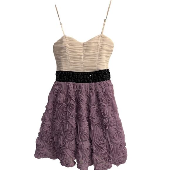 Trixxi Size 5 Vintage Formal Dress Mini Purple Flowers Ruched Bodice - Picture 1 of 7